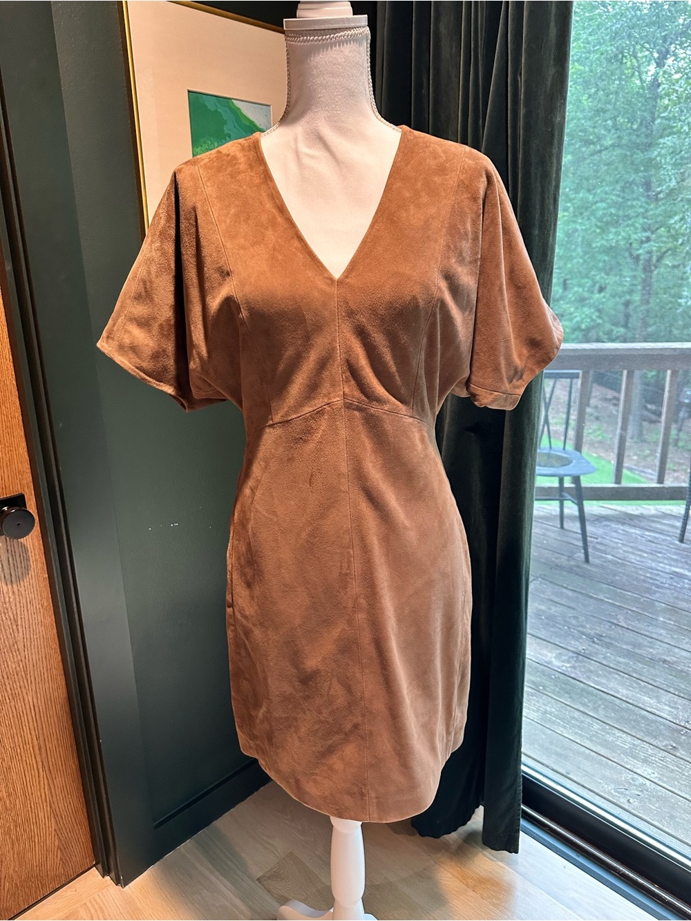Le AL.X Genuine Suede V neck Short Sleeve A Line Mini Dress Sz XS
